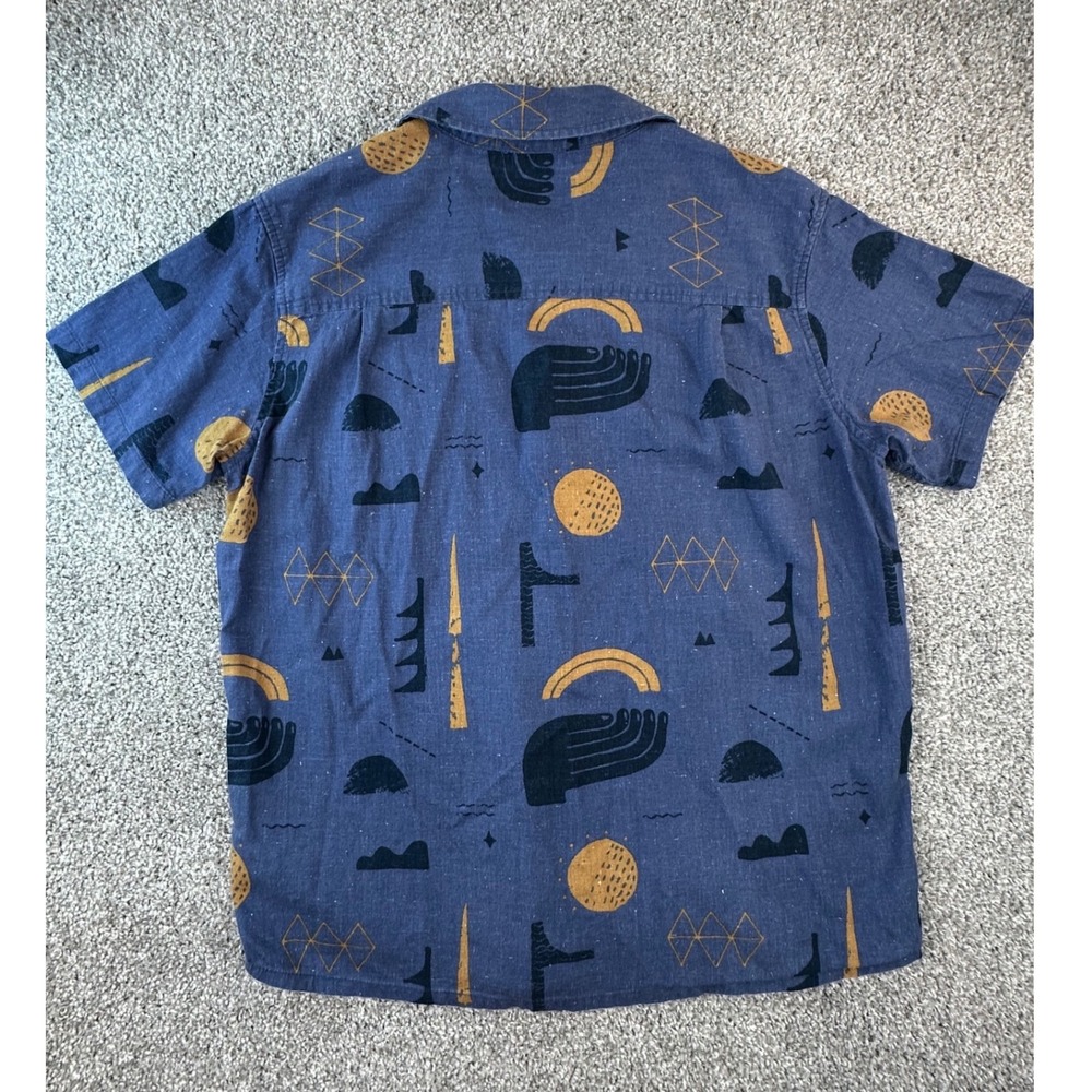 REI Co-op Shirt Mens M Blue Hemp Cotton Abstract Print Short Sleeve Button Down - Picture 3 of 7
